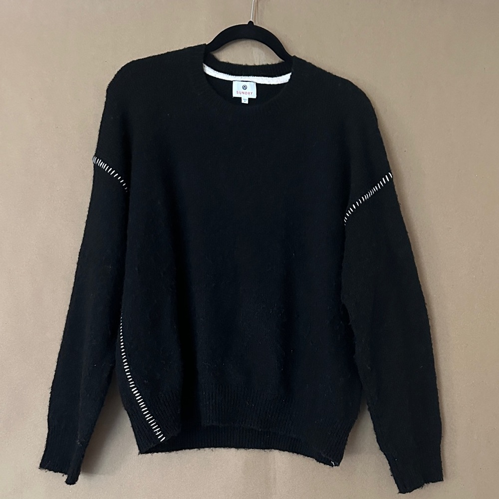 Sundry Black Crewneck Sweater with White Details